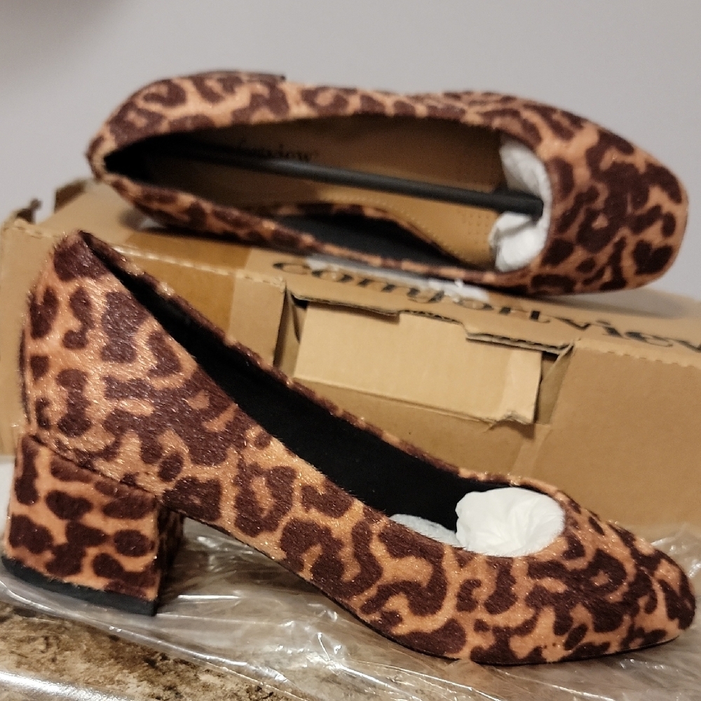 Leopard Print Block Heel Women's Shoes